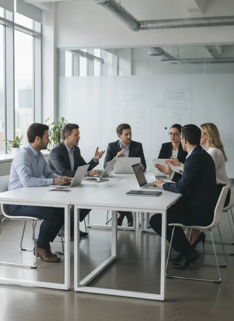 professional real photo of a team planning an