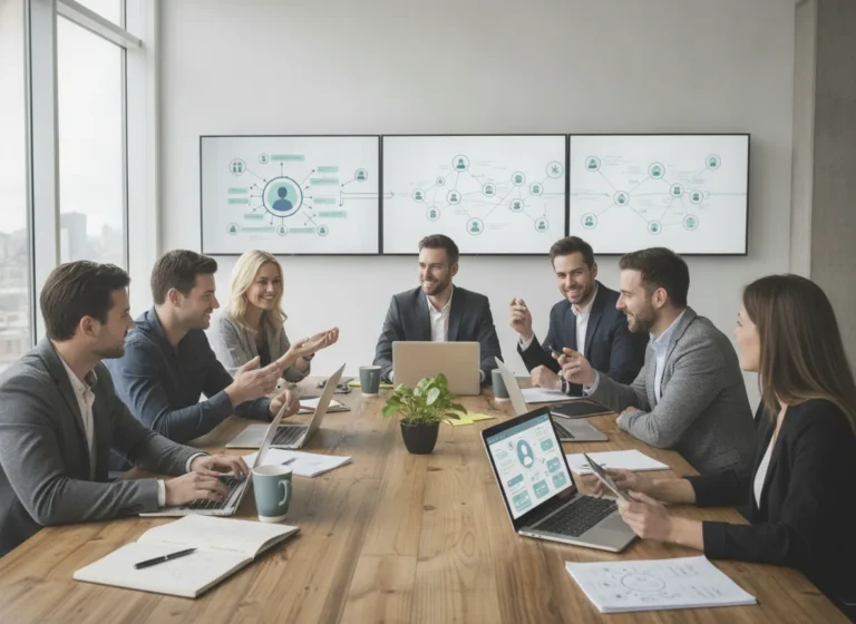 wide real photo of a professional team planning